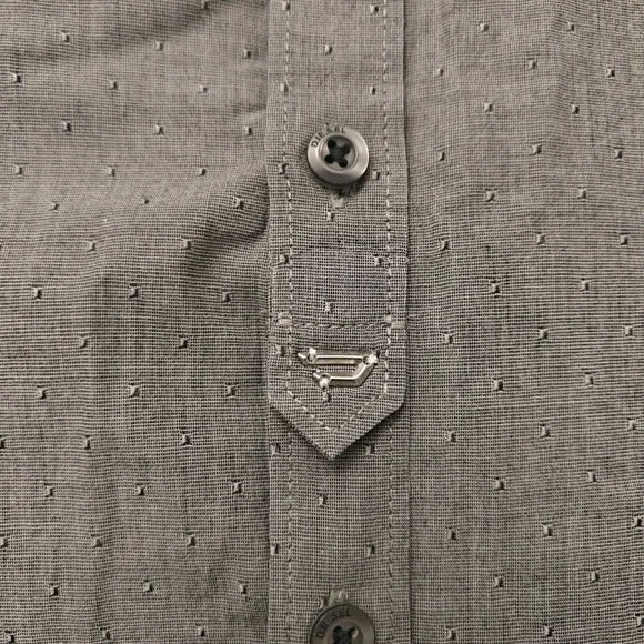 Diesel Mens XXL Gray Micro Dobby Cotton Long Sleeve Button Down Shirt Logo - Picture 6 of 11